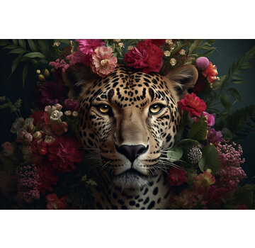 Ter Halle Glasschilderij 120x800x0.4 Leopard with flowers