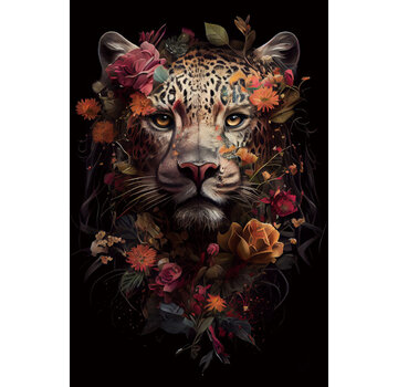 Ter Halle Glasschilderij 80x120x0.4 Leopard with flowers