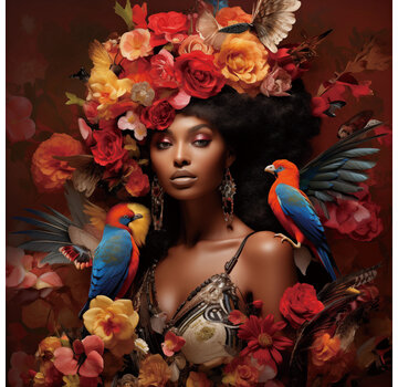 Ter Halle Glasschilderij 80x80x0.4 Vrouw met bloemen en vogels