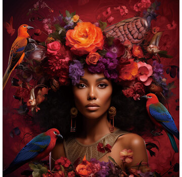 Ter Halle Glasschilderij 80x80x0.4 Vrouw met bloemen en vogels