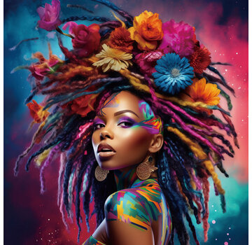 Ter Halle Glasschilderij 80x80x0.4 Kleurrijke dreadlocks