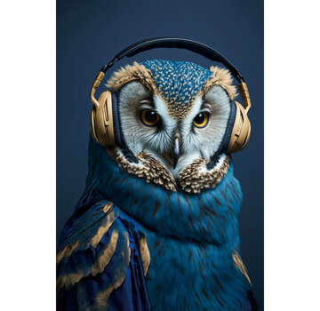 Ter Halle Glasschilderij 80x120x0.4 Uil met koptelefoon