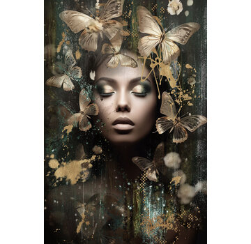 Ter Halle Glasschilderij 80x120x0.4 Gezicht met vlinders