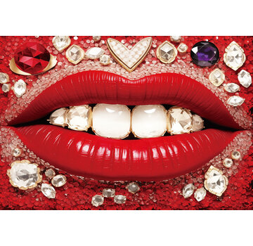 Ter Halle Glasschilderij met 3D reliëf 160x110cm Mond met diamanten