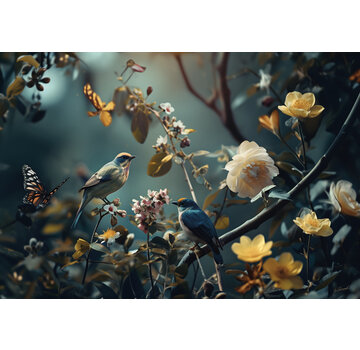 Ter Halle Glasschilderij 120x80x0.4 Vogels met bloemen