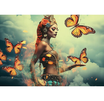Ter Halle Glasschilderij 160x110cm Vrouw met vlinders