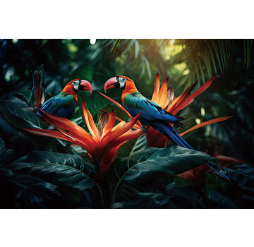 Ter Halle Glasschilderij 120x80cm Papegaaien