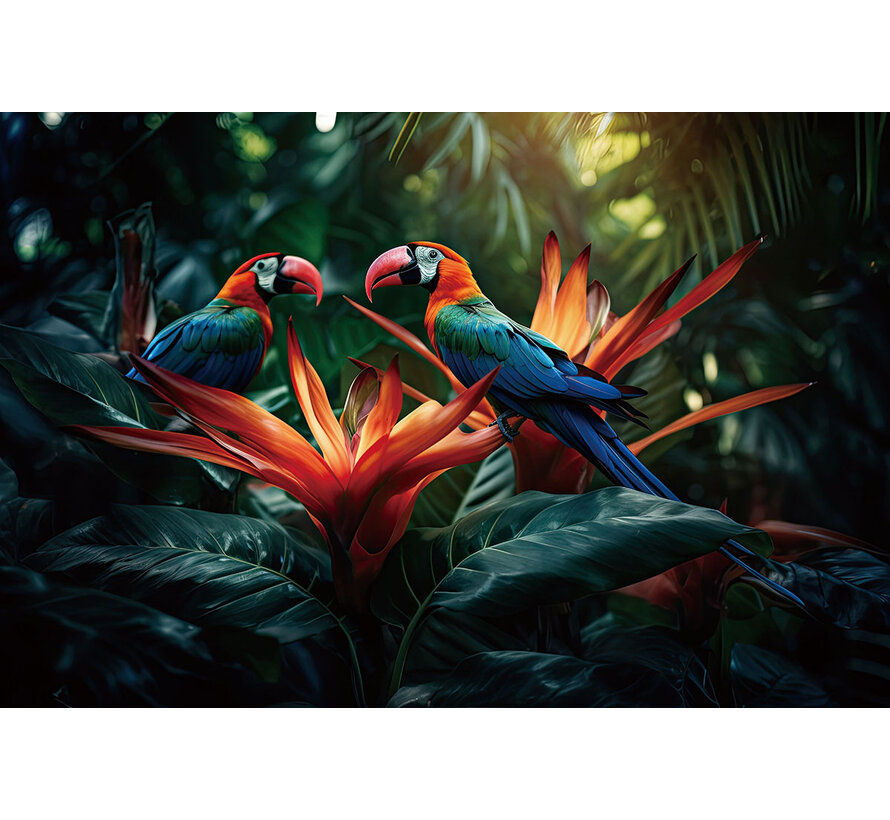 Glasschilderij 120x80cm Papegaaien