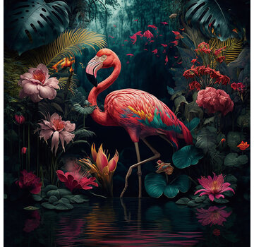 Ter Halle Glasschilderij 80x80cm Flamingo 