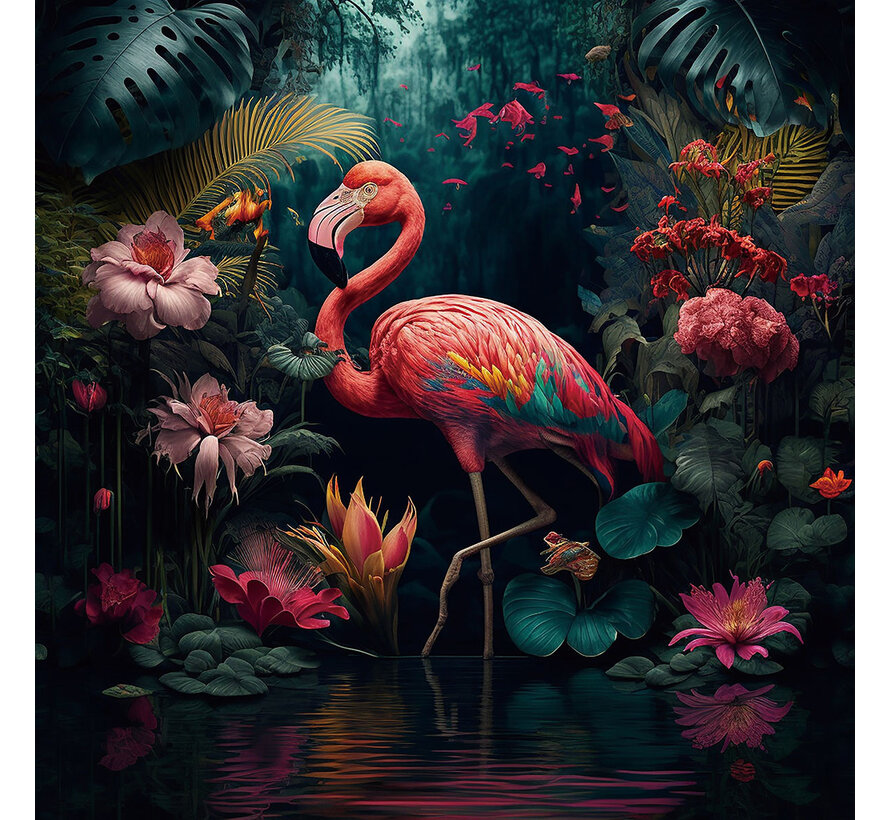 Glasschilderij 80x80cm Flamingo 