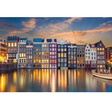 Ter Halle Glasschilderij 120x80cm Grachtenpandjes