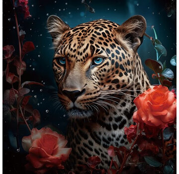Ter Halle Glasschilderij 80x80cm Panter met rozen