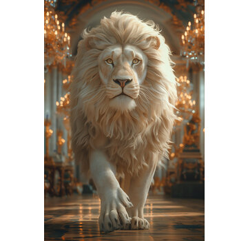 Ter Halle Glasschilderij 80x120cm Witte leeuw 