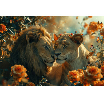 Ter Halle Glasschilderij 160x110cm Romantische leeuwen