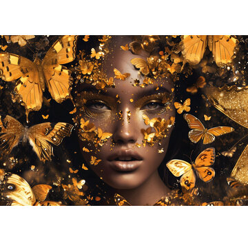 Ter Halle Glasschilderij 160x110cm Vrouw met gouden vlinders