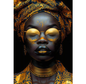 Ter Halle Glasschilderij 80x120cm Vrouw met gouden bril en kleding