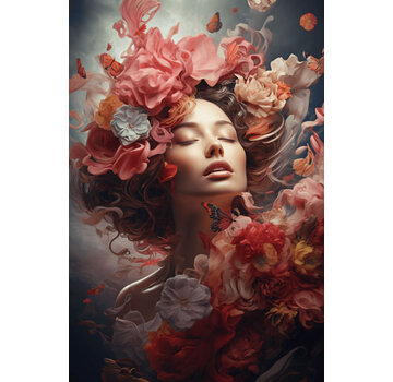 Ter Halle Glasschilderij 80x120cm Vrouw met bloemen