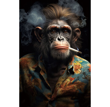 Ter Halle Glasschilderij 80x120cm Aap met sigaret