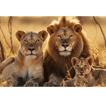 Ter Halle Glasschilderij 160x110cm Leeuwenfamillie liggend