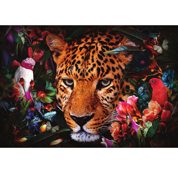 Ter Halle Glasschilderij 160x110cm Panter met bloemen