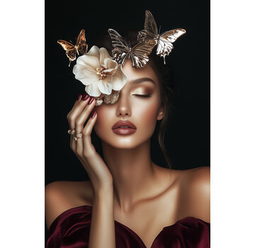 Ter Halle Glasschilderij 80x120cm Fashion dame met vlinders