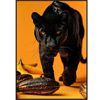 Ter Halle Canvas incl. lijst 53x73cm Glitter & glans finish Zwarte Panter