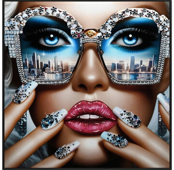 Ter Halle Canvas incl. lijst 63x63cm. Glitter & glans finish Lady NYC