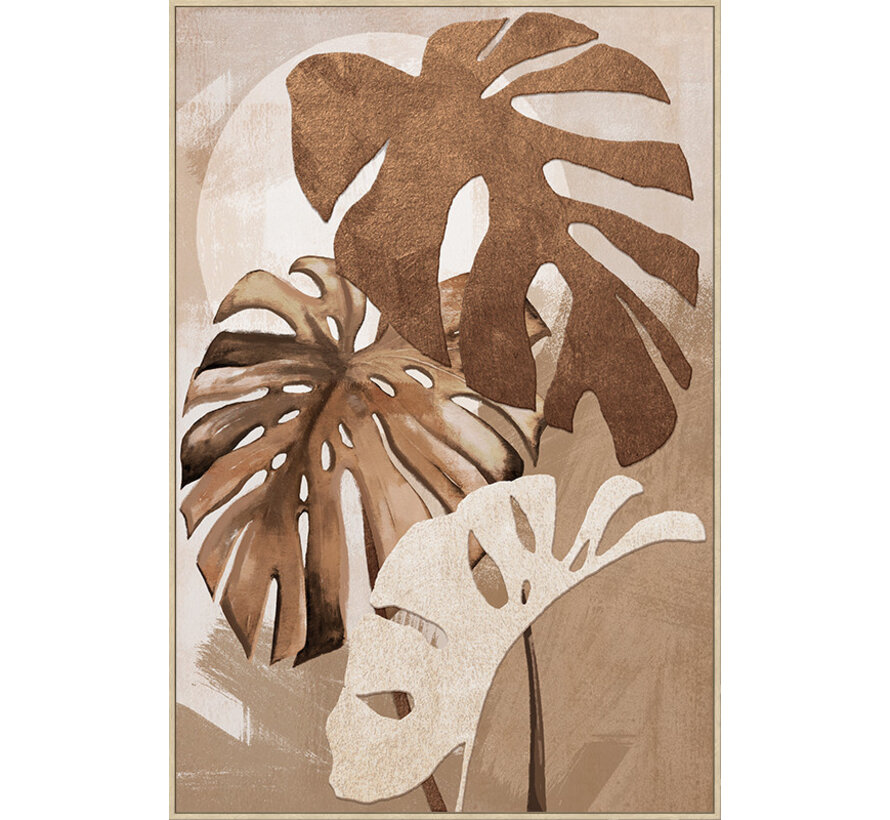 Canvas incl. lijst 80x120cm Handgeschilderd 'Palmbladeren'
