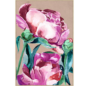 Ter Halle Canvas incl. lijst 80x120cm Handgeschilderd 'Roze bloemen'