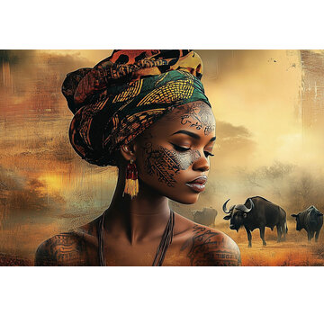Ter Halle Glasschilderij 80x120cm Vrouw met buffel