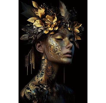 Ter Halle Glasschilderij 80x120cm Vrouw goud/zwart