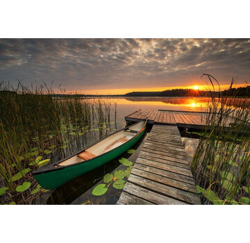 Ter Halle Glasschilderij 80x120cm Kano bij zonsondergang