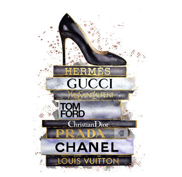 Ter Halle Glasschilderij met goudfolie 60x80cm Zwarte hak op boeken