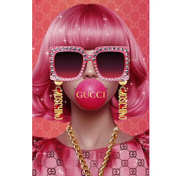 Ter Halle Glasschilderij 80x120cm Kaugombel met roze bri