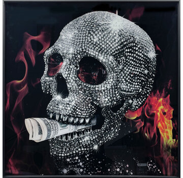 Ter Halle Glasschilderij met kristallen en lijst 80x80cm Doodskop
