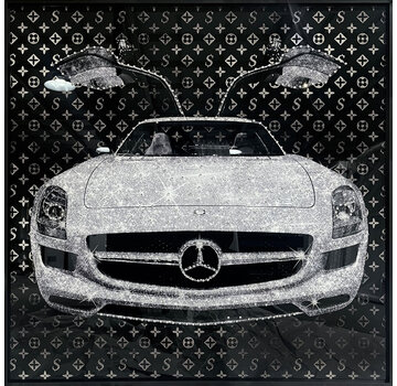 Ter Halle Glasschilderij met kristallen en lijst 80x80cm Auto met vliegdeuren
