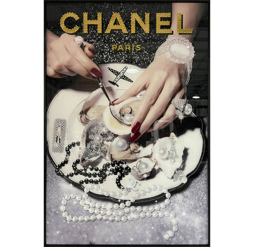 Ter Halle Glasschilderij met kristallen en lijst 80x120cm Parels