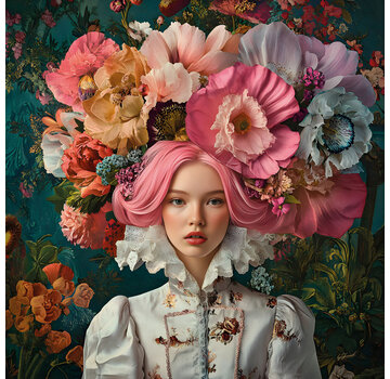 Ter Halle Glasschilderij 80x80cm Vrouw met bloemen 