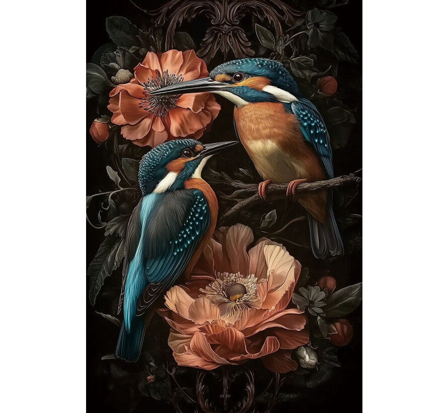 Glasschilderij 80x120cm Twee ijsvogels