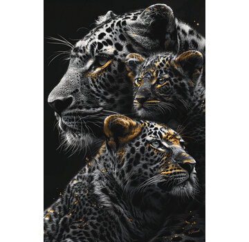Ter Halle Glasschilderij 80x120cm Panters met gouden tinten