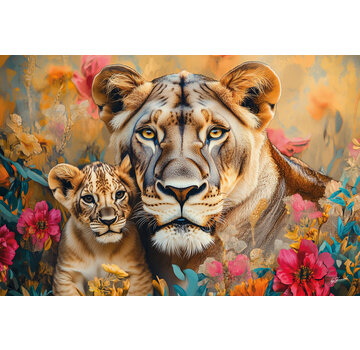 Ter Halle Glasschilderij 120x80cm Leeuwen liggend