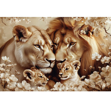 Ter Halle Glasschilderij 120x80cm Leeuwenfamilie