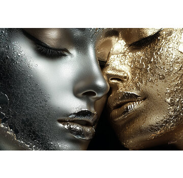 Ter Halle Glasschilderij 120x80cm Gouden/zilveren gezichten