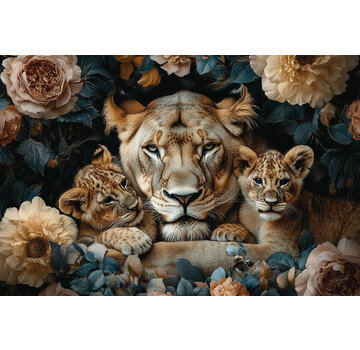 Ter Halle Glasschilderij 120x80cm Tijgers tussen de bloemen