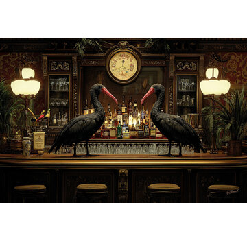 Ter Halle Glasschilderij 120x80cm Ibissen op de bar