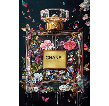 Ter Halle Glasschilderij 80x120cm Bloemen in parfumflesje