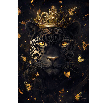 Ter Halle Glasschilderij 110x160cm Zwarte panter met kroon