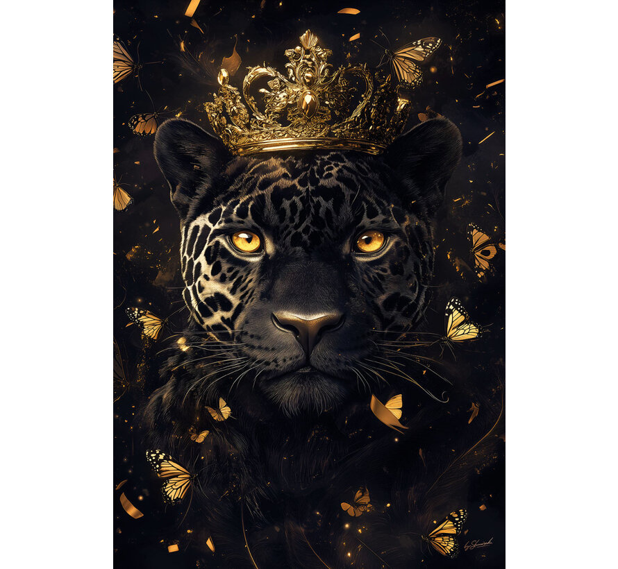 Glasschilderij 110x160cm Zwarte panter met kroon