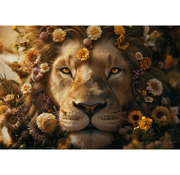 Ter Halle Glasschilderij 160x110cm Mannetjes leeuw