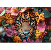 Ter Halle Glasschilderij 160x110cm Panter in bloemenzee
